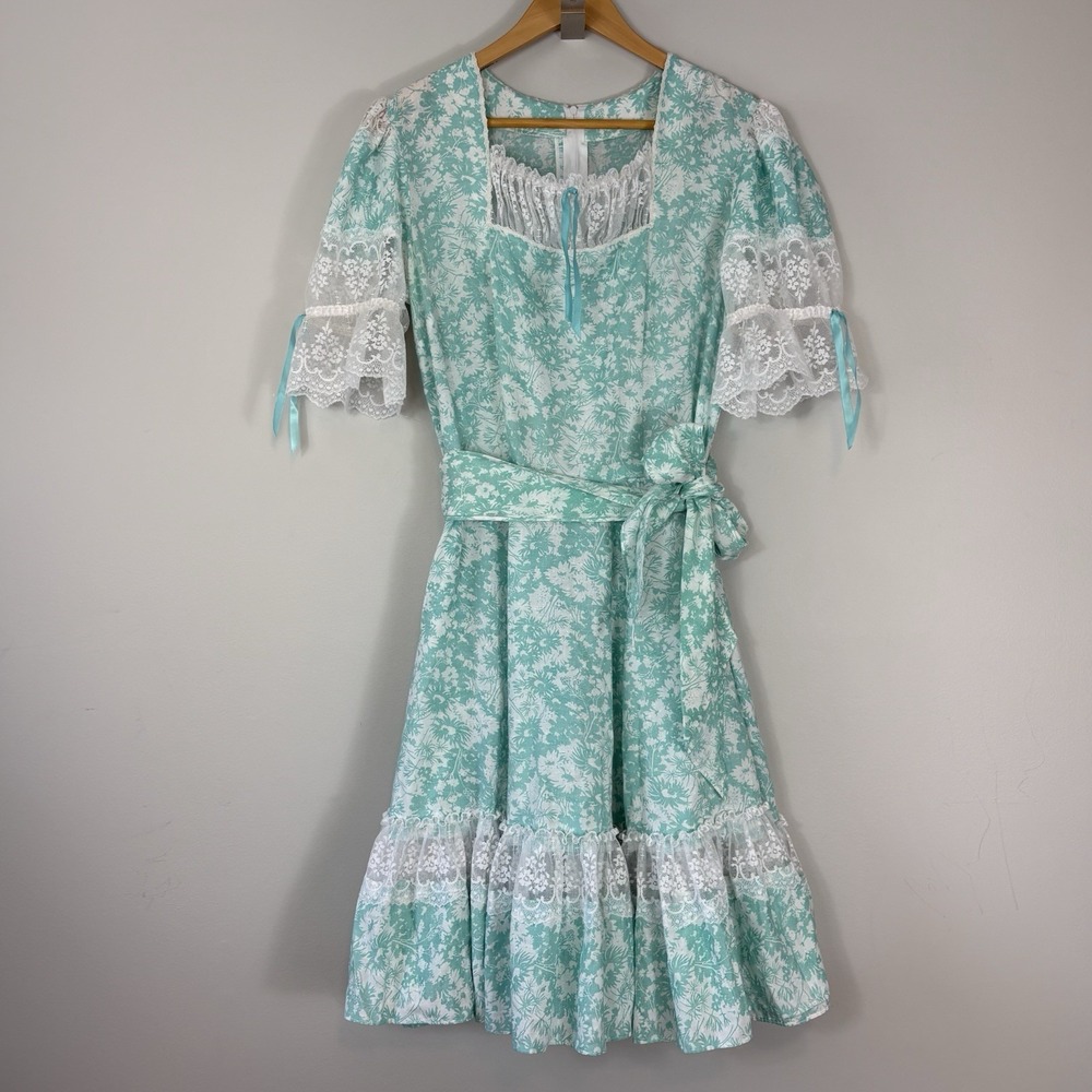 Country Western Puff Sleeve 60s 70s Vintage Full Circle Skirt Prairie Dress S/M - Picture 1 of 13